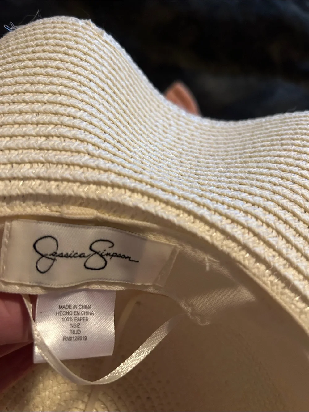 Jessica Simpson Cream Wide-Brim Straw Sun Hat with Charm Band
